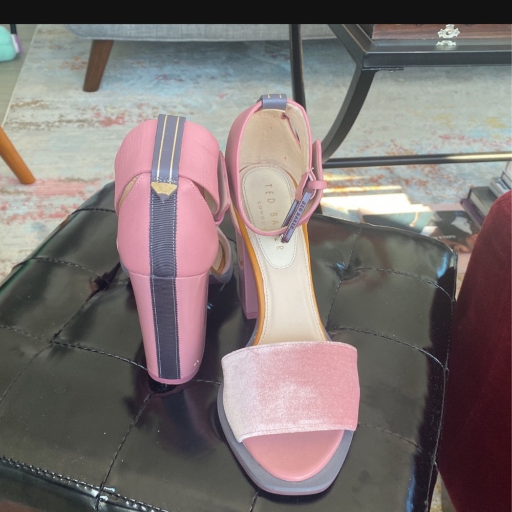 Ted Baker Mauve And Rose Velvet Chunky Heel